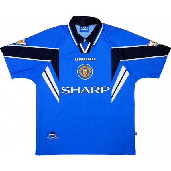 Auswärtstrikot Thailand Manchester United Retro 1997 1998 Blau Günstige Fußballtrikots